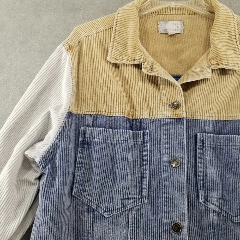 Oli & Hali Mineral Washed Color Block Fitted Corduroy Denim Jacket Raw Hem - Picture 3 of 12
